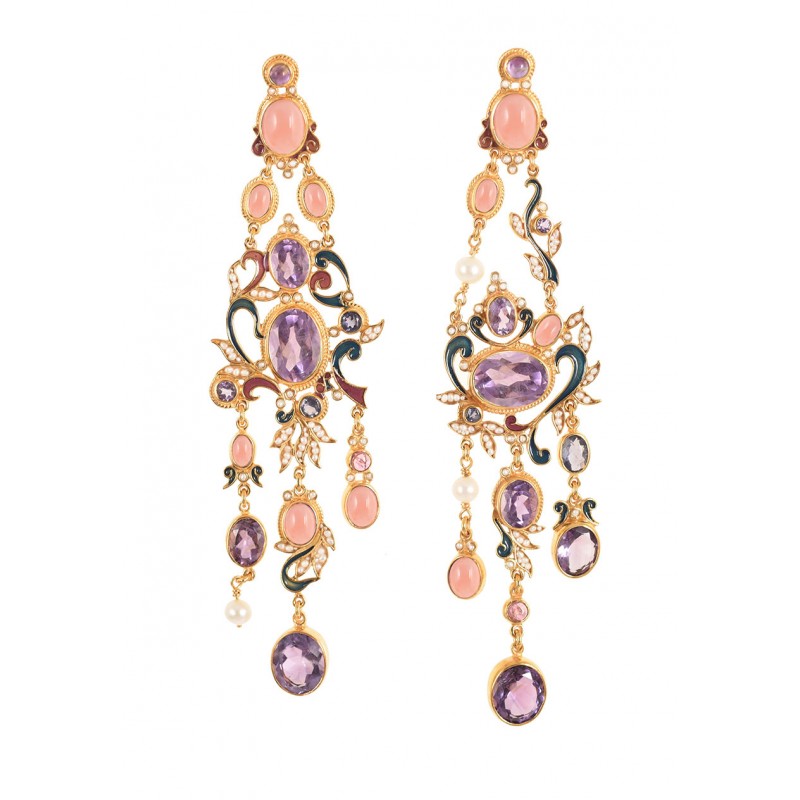 Floral coral earrings