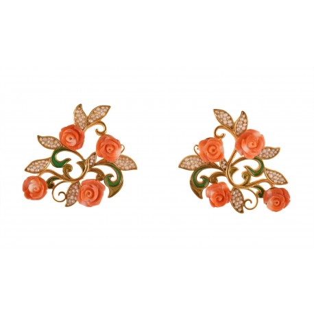 Coral rose earrings