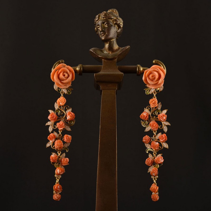 Coral rose earrings