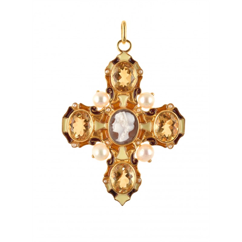 Baroque cross, handmade in Italy by Percossi Papi with natural stones