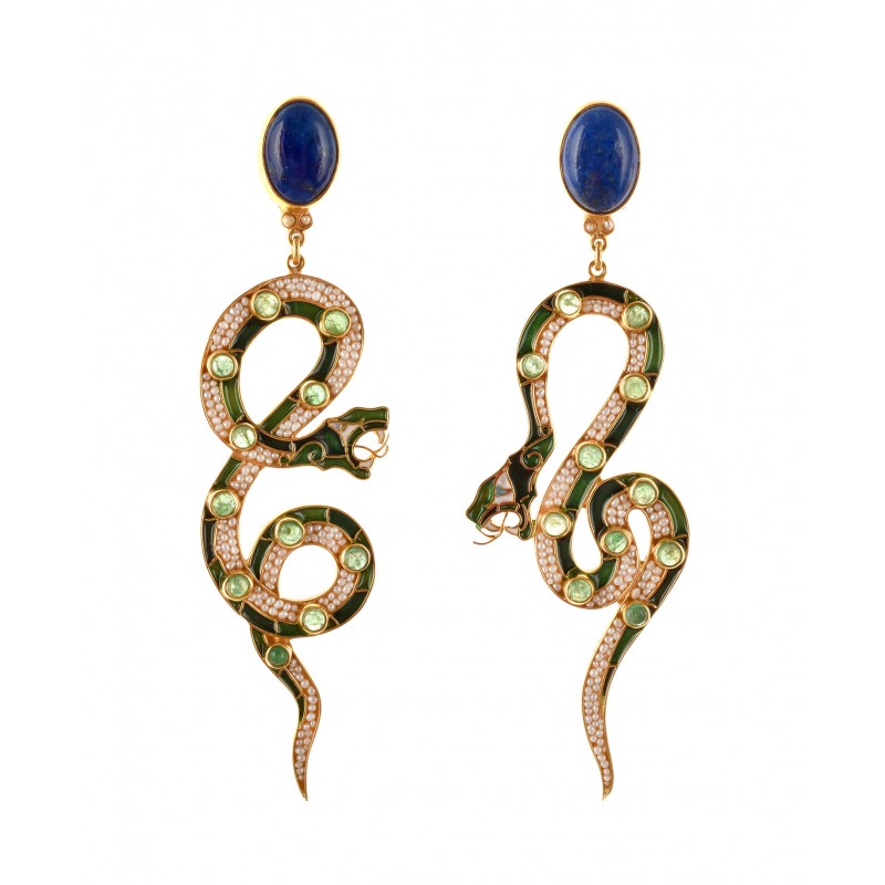 Snake earrings, handmade in Italy by Percossi Papi with natural stones