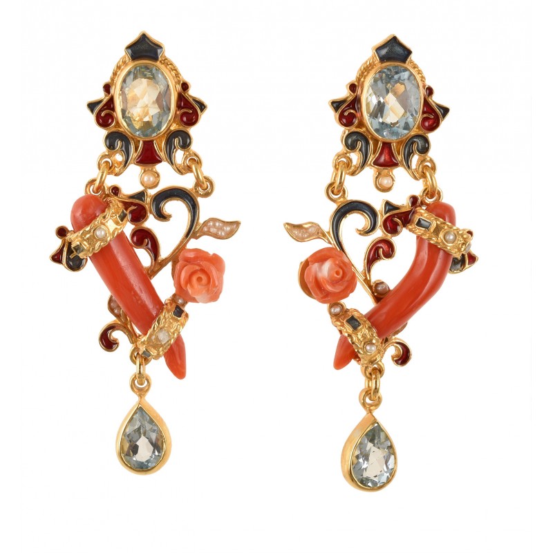 Ace of Clubs Tarots earrings, handmade in Italy by Percossi Papi with natural stones