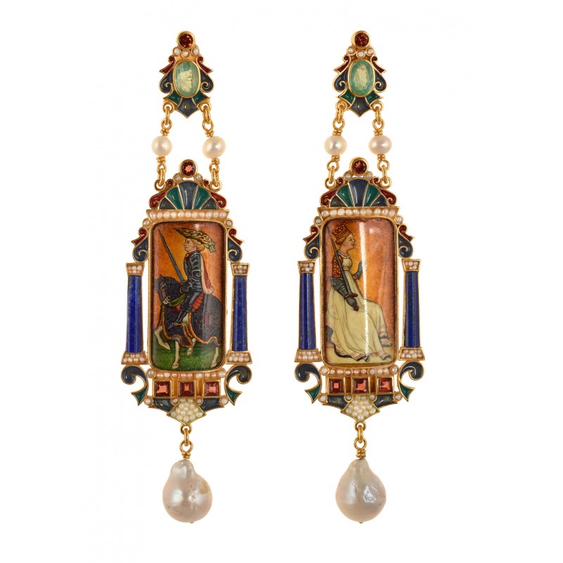 Earrings Queen and Knight of Sword Tarots earrings, handmade in Italy by Percossi Papi with natural stones