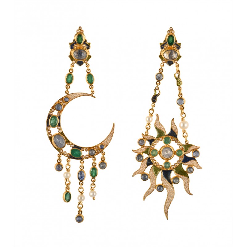 Sun and moon earrings handmade in Italy by Percossi Papi with natural stones