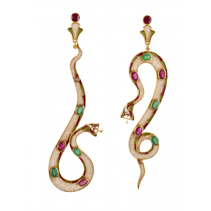 Snake earrings, handmade in Italy by Percossi Papi with natural stone