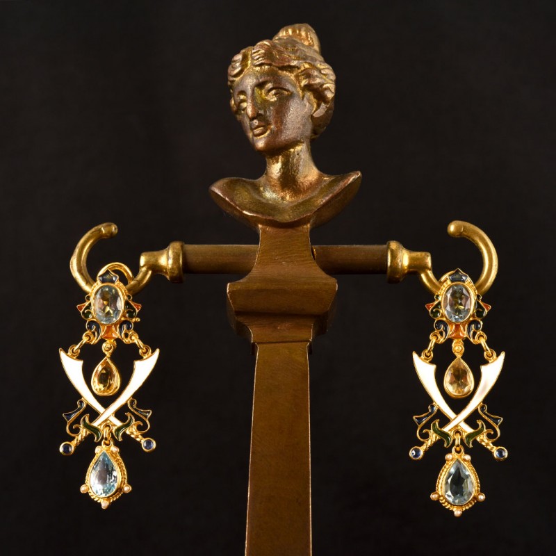 Two of Swords Tarots earrings, handmade in Italy by Percossi Papi with natural stones