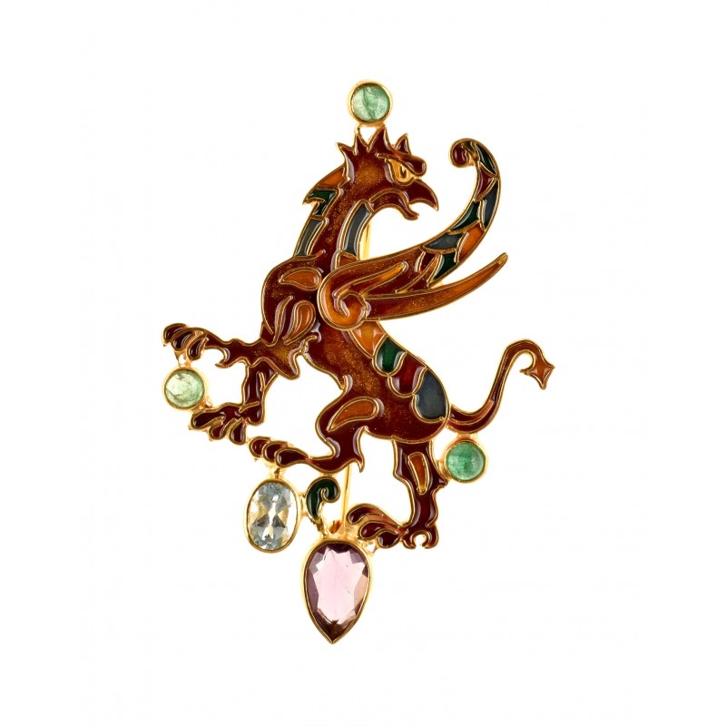 Medieval iconic brooch, handmade in Italy by Percossi Papi with natural stones