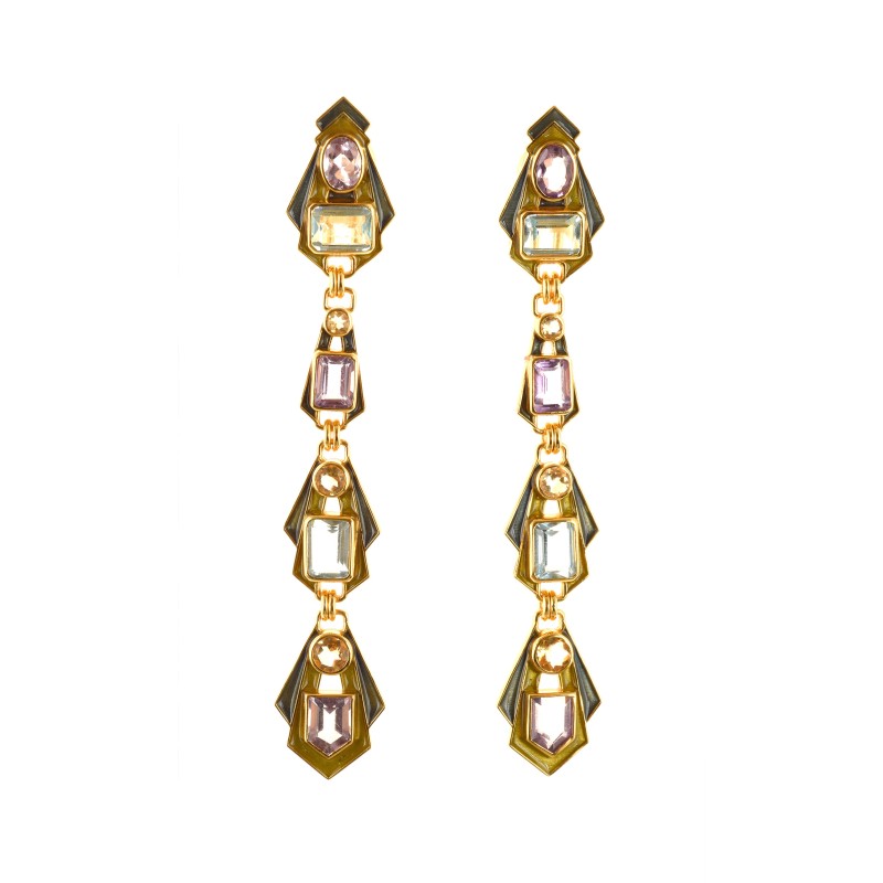 Art Decò earrings, handmade in Italy by Percossi Papi with natural stones