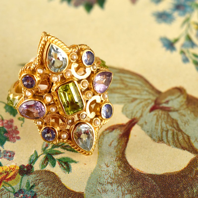 Baroque ring, handmade in Italy by Percossi Papi with natural stones