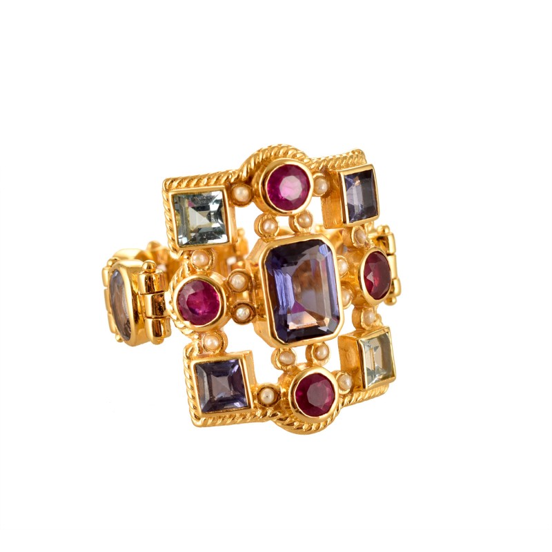 Renaissance ring, handmade in Italy by Percossi Papi with natural stones