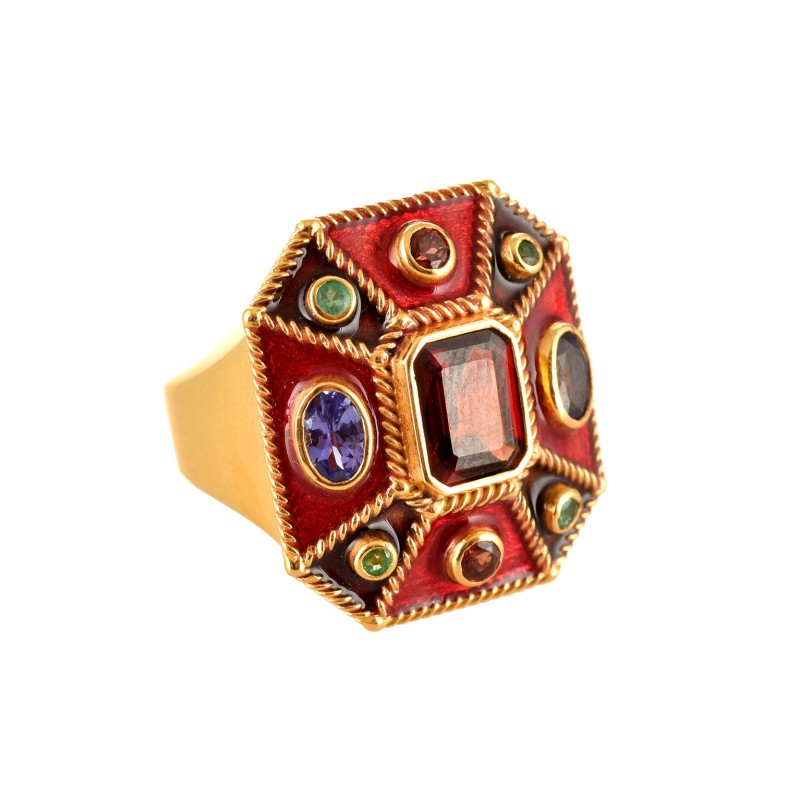 Renaissance ring, handmade in Italy by Percossi Papi with natural stones