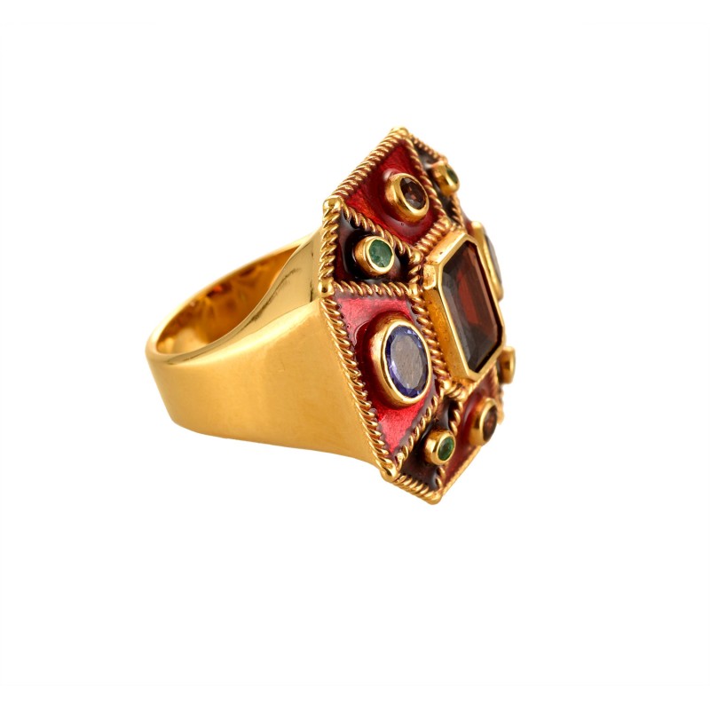 Renaissance ring, handmade in Italy by Percossi Papi with natural stones