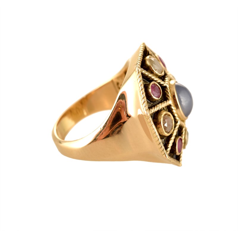 Renaissance ring, handmade in Italy by Percossi Papi with natural stones