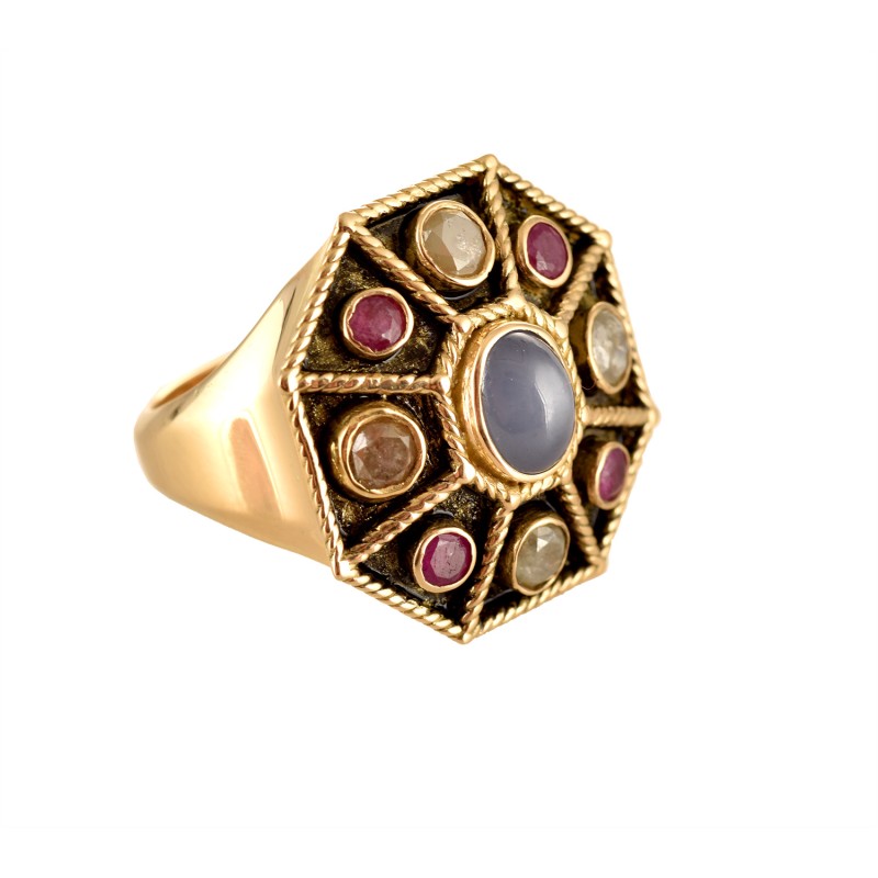 Renaissance ring, handmade in Italy by Percossi Papi with natural stones