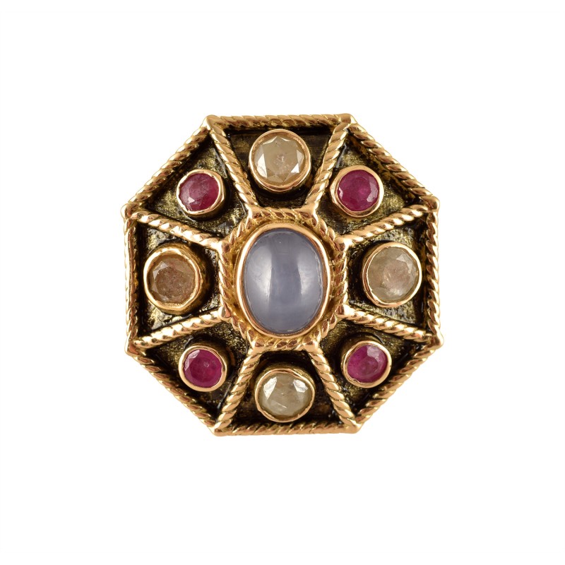 Renaissance ring, handmade in Italy by Percossi Papi with natural stones